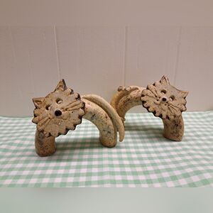 Rustic Cat-Shaped Handcrafted Clay Pair Of Figures